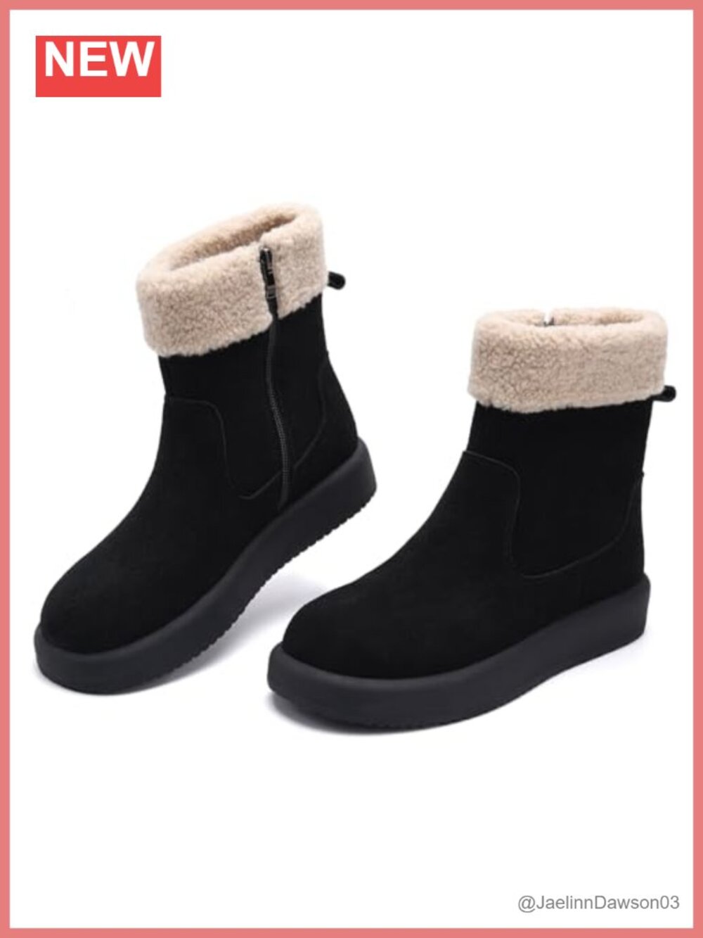Women's Mid-Calf Water Repellent Winter Boots, Split Cow Suede Leather, Faux